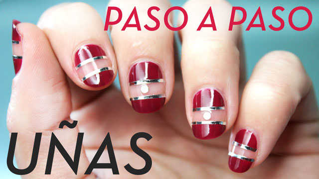 Diseño de uñas paso a paso en color burdeos