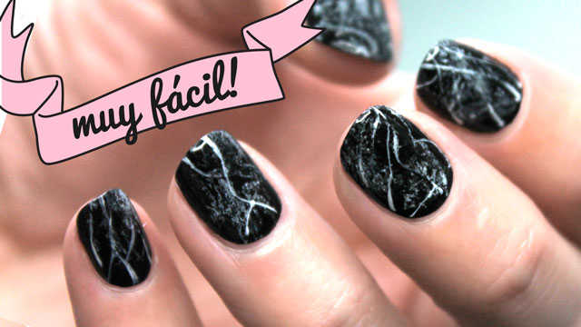 NAIL ART MUY FÁCIL | Uñas de mármol negro paso a paso